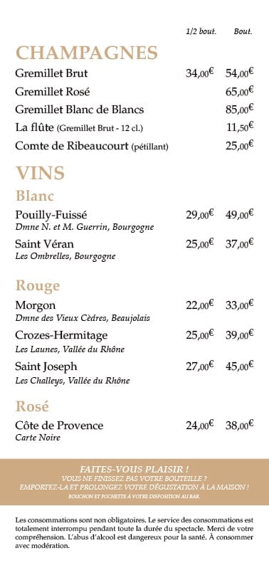 Carte des boissons VLV Gd Lyon recto